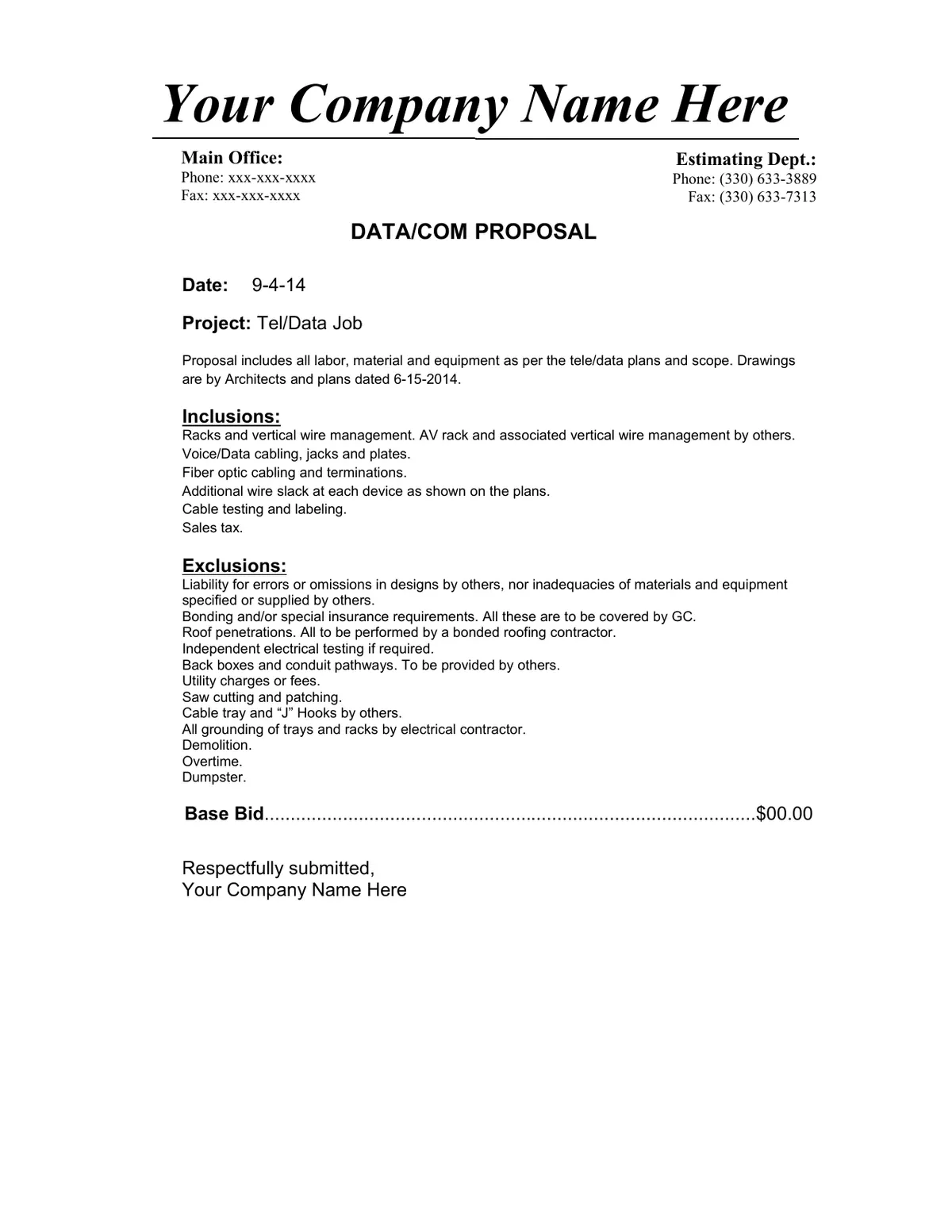 Datacom Takeoff Example: Hospital Addition and Renovation preview, page 1 of 5