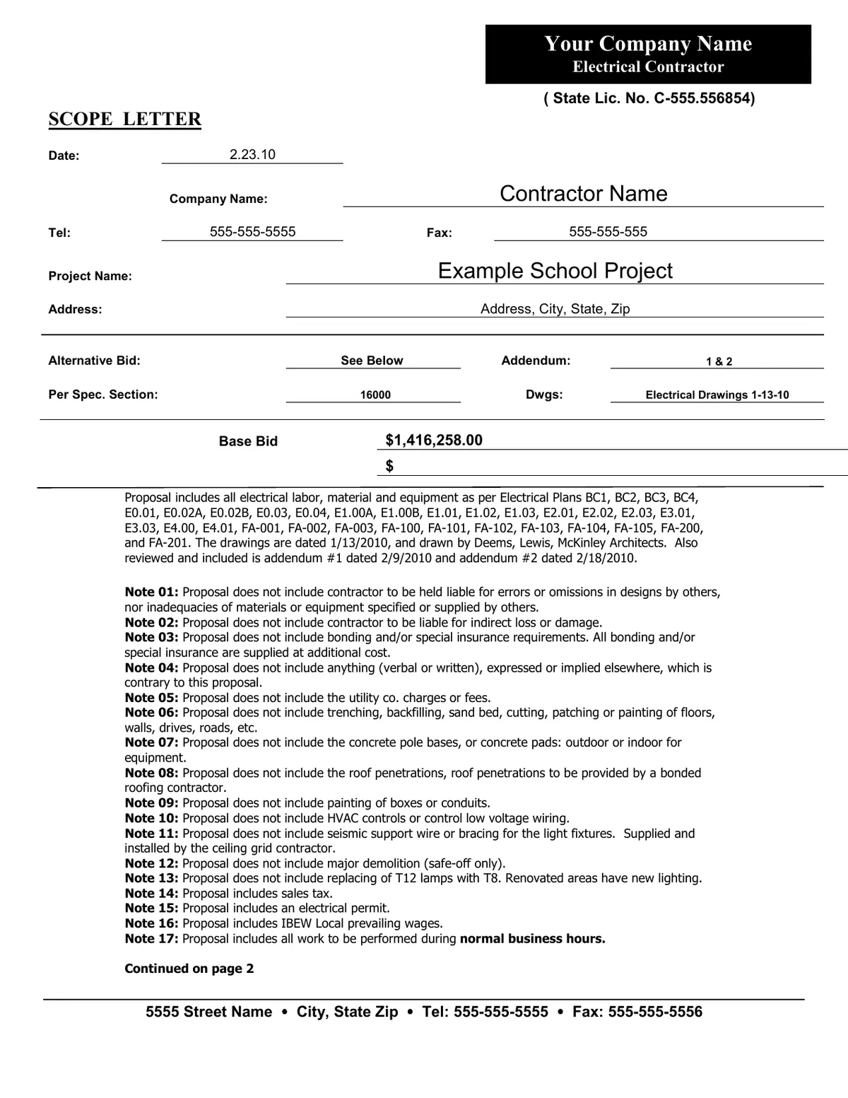Electrical Estimating Example Project preview, page 1 of 6