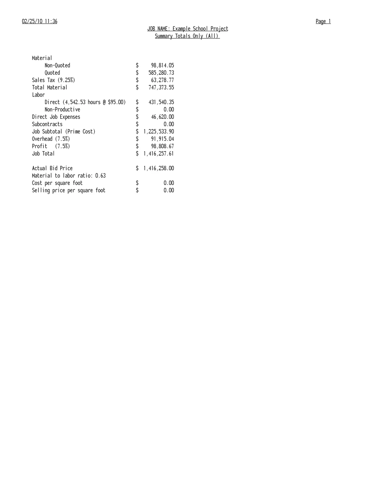 Electrical Estimating Example Project preview, page 3 of 6