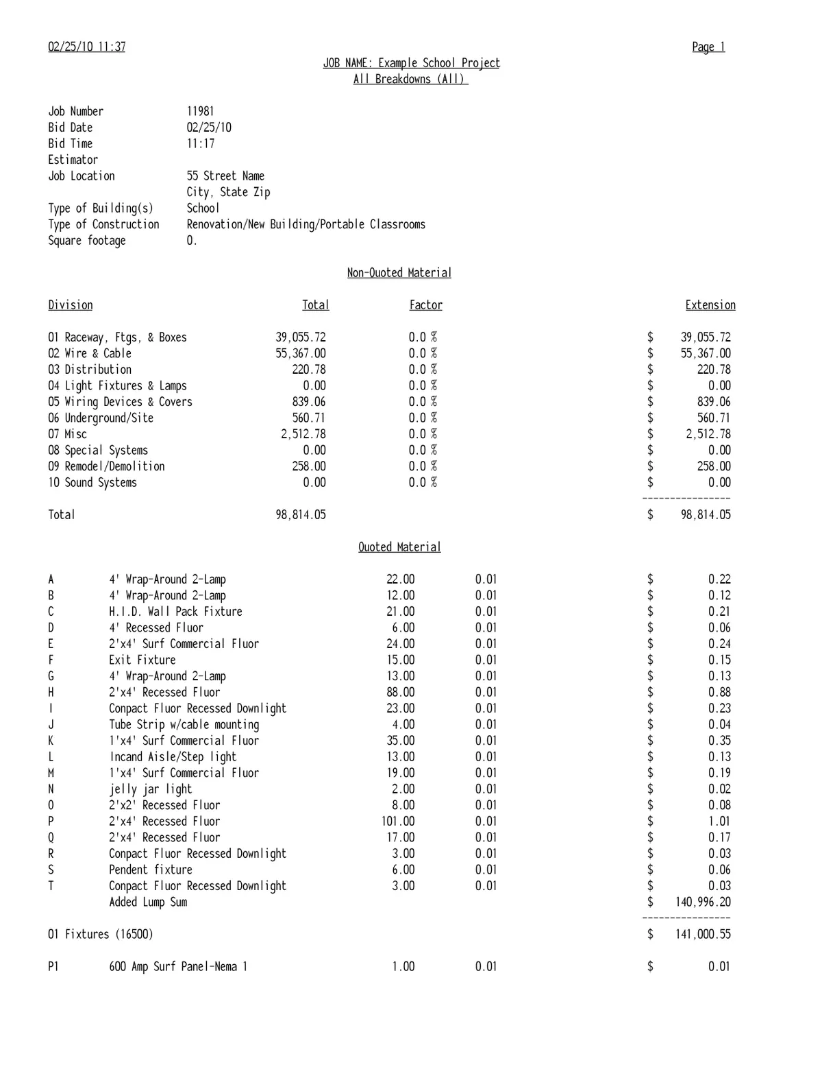 Electrical Estimating Example Project preview, page 4 of 6