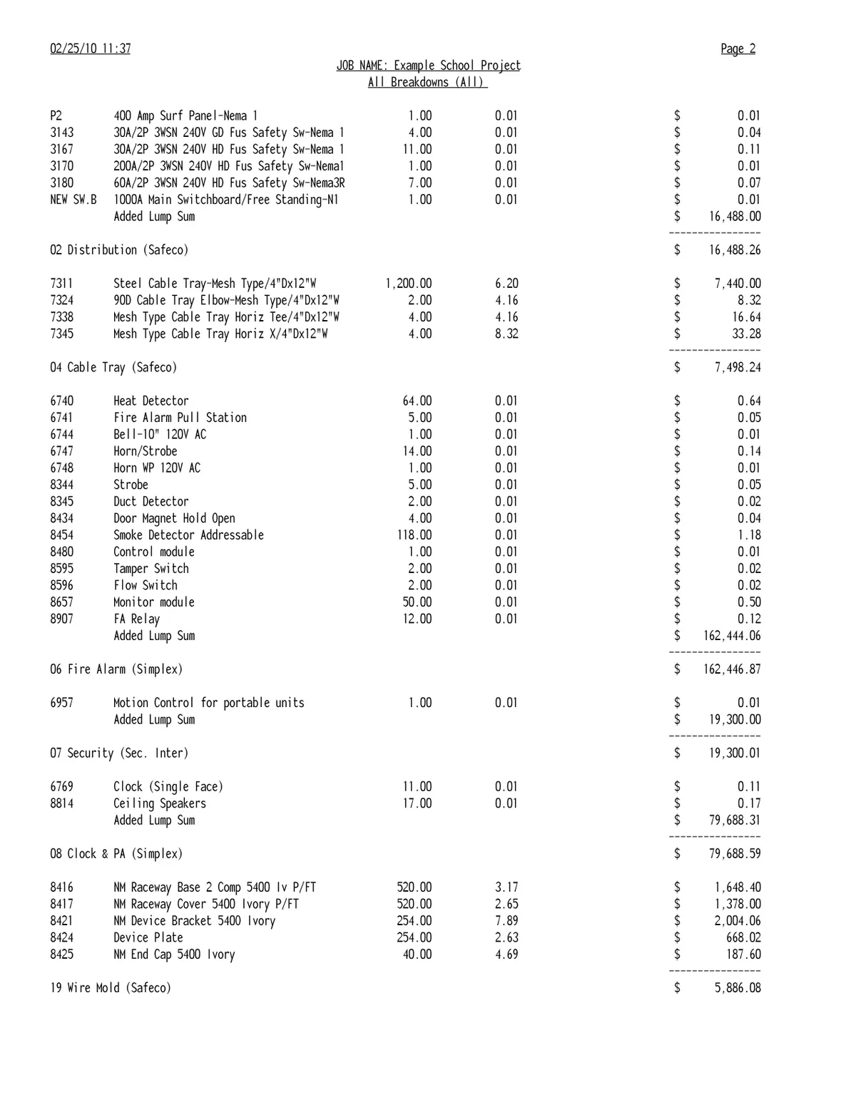 Electrical Estimating Example Project preview, page 5 of 6