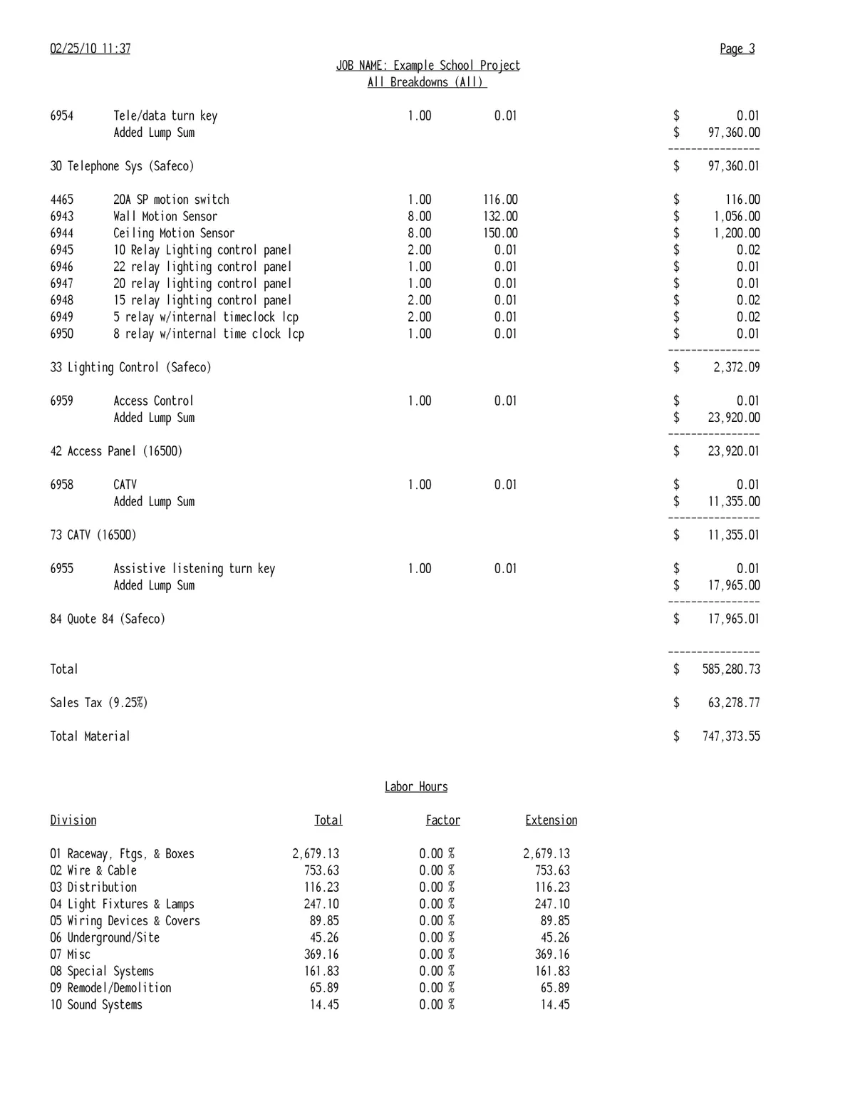 Electrical Estimating Example Project preview, page 6 of 6