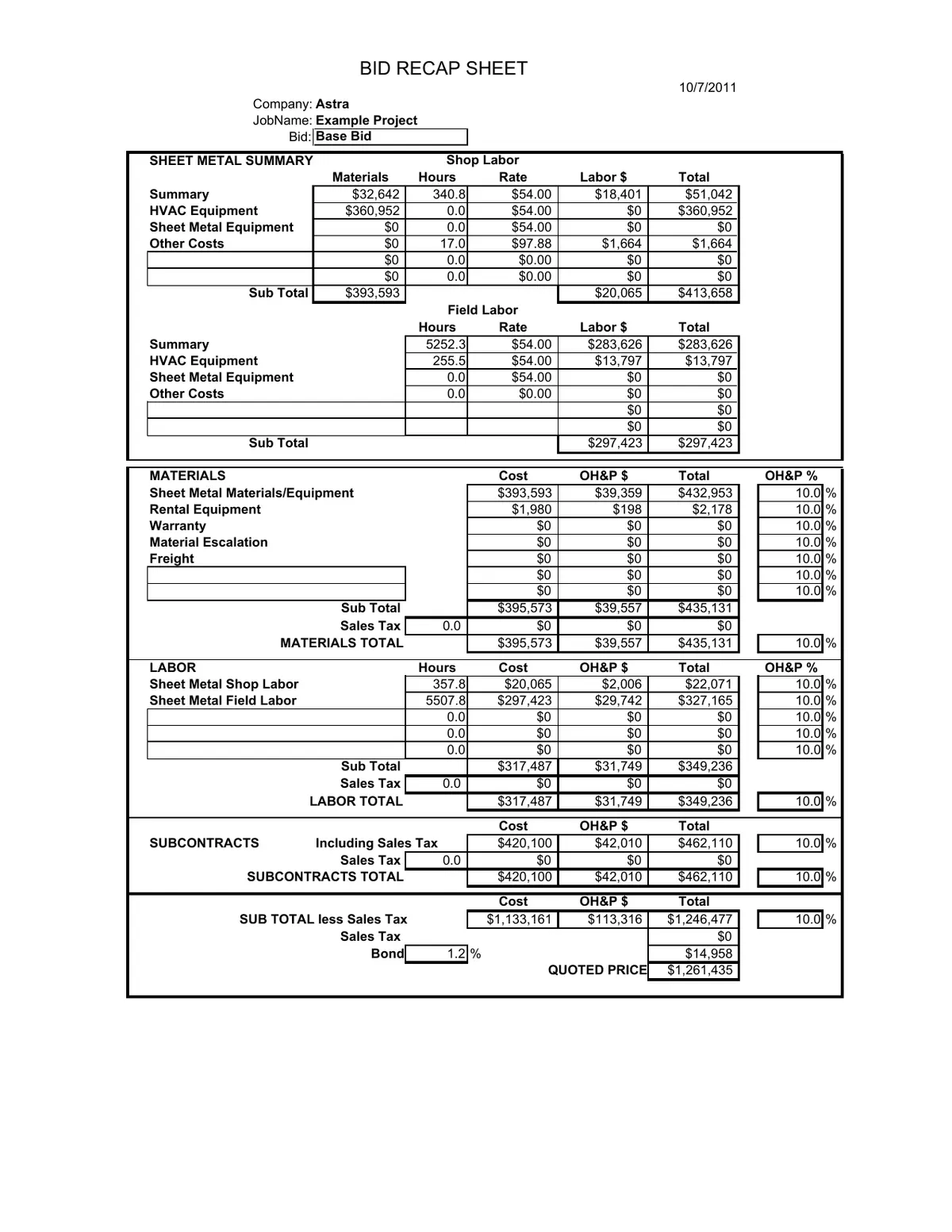 HVAC Estimating Example Project preview, page 1 of 6