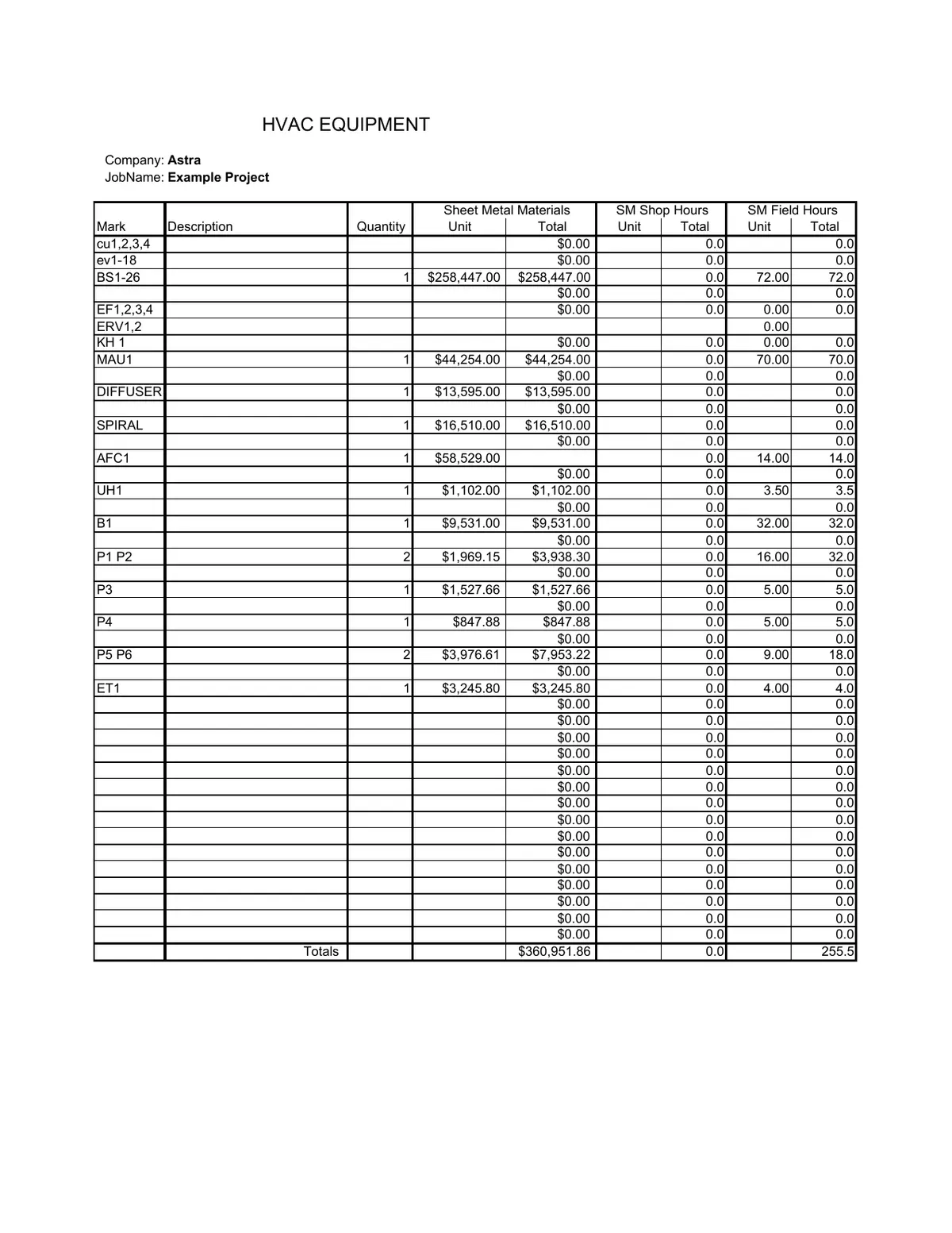 HVAC Estimating Example Project preview, page 2 of 6