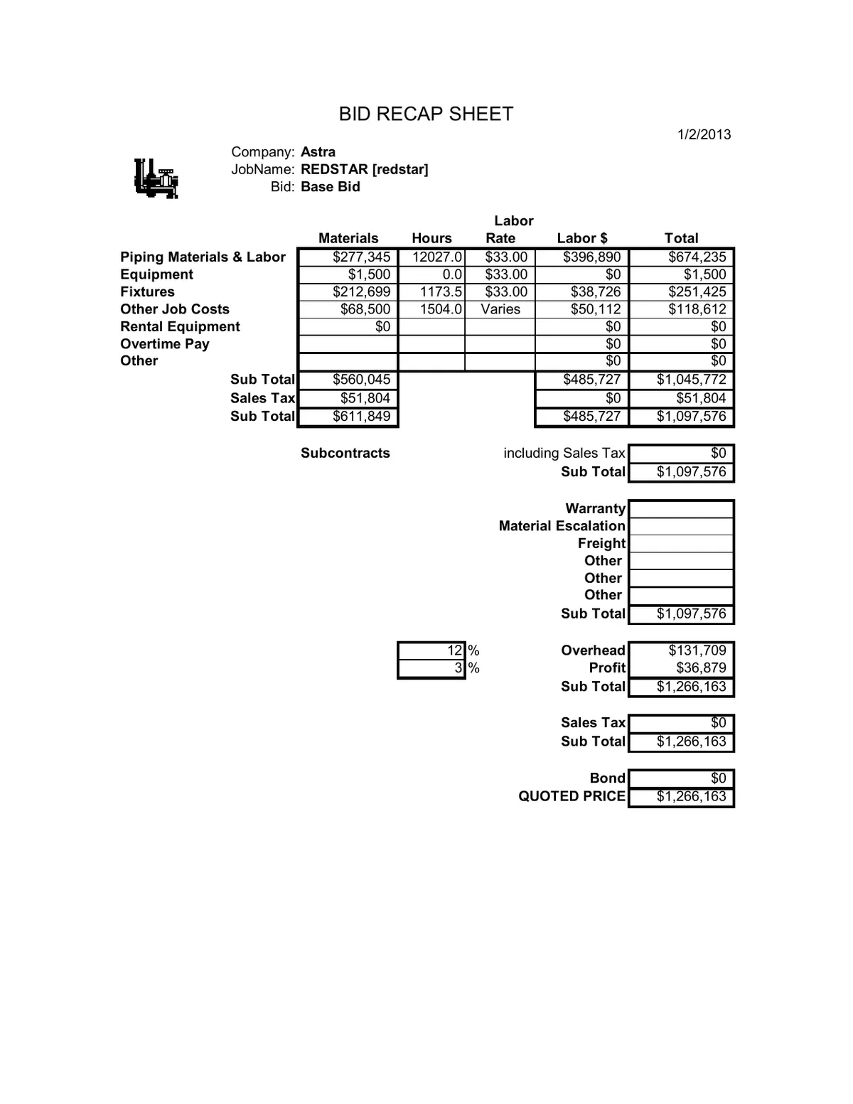 Plumbing Estimating Example Project preview, page 1 of 6